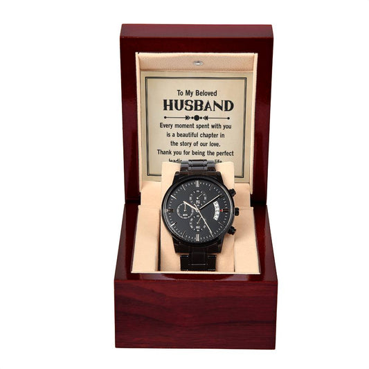 Black Chronograph Watch - For Husband